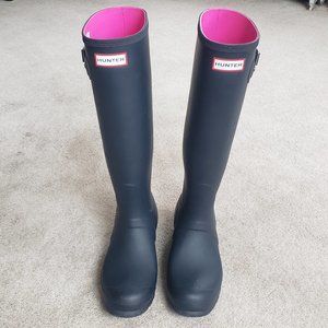 Hunter Waterproof Boots Original Stripe Navy Lipstick